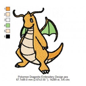 Pokemon Dragonite Embroidery Design